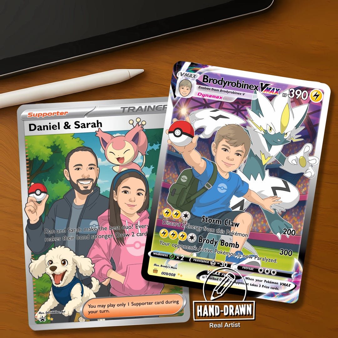 Custom Trainer Card, Personalized Illustration, Hand-drawn Poke Art,  Digital Gift, Anime Cartoon Style - Etsy