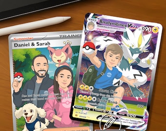 Tarjeta de Entrenador Personalizada, Ilustración Personalizada, Arte de Poke Dibujado a Mano, Regalo Digital, Estilo Anime