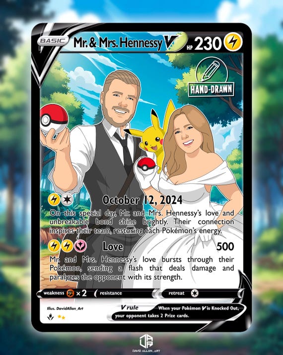 Custom Pokemon Couple Card  Personalized Anniversary Gift  Unique  Handmade Trading Card  Custom Character Portrait - Etsy