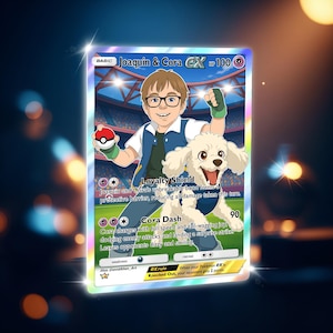 Disegno personalizzato di una carta Pokémon: ritratto di un animale domestico personalizzato, regalo in stile anime disegnato a mano
