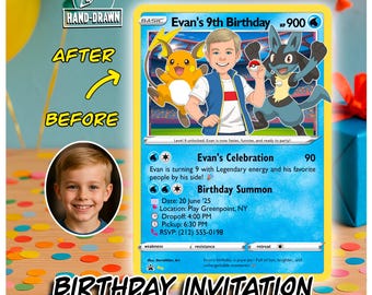 Custom Pokemon Card Invitation for Kid Birthday, Personalized Birthday Gift, Pokémone Trainer Card Printable, Custom Pokemon Card with Photo