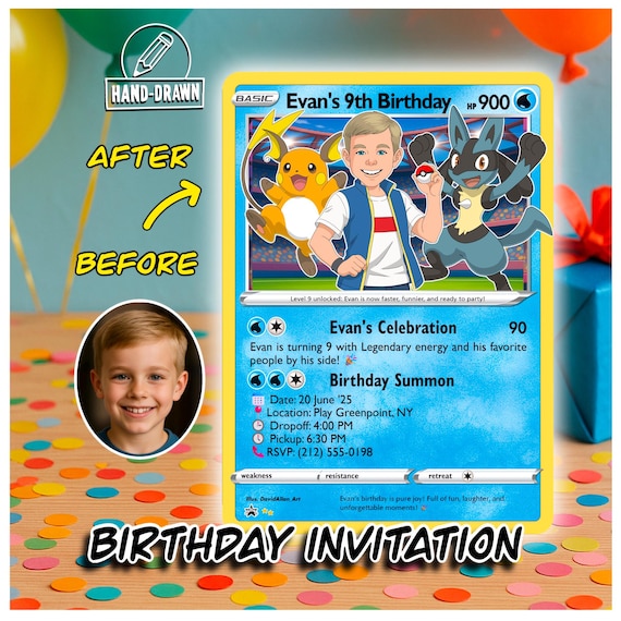 Custom Pokemon Card Invitation for Kid Birthday, Personalized Birthday  Gift, Pokmone Trainer Card Printable, Custom Pokemon Card With Photo - Etsy