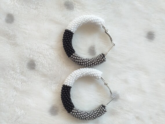 Small hoop earrings, Beaded earrings,Crochet earrings,Gift, Hoop earrings,Earrings, Accessory