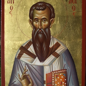 Byzantinisch gemalte Ikone Heiliger Basilius von Cäsarea,Agios Vasilios,Sfantul Vasilecel Mare