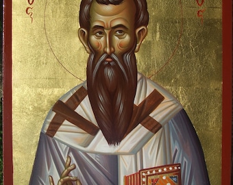 Byzantine painted icon Saint Basil of Caesarea,Agios Vasilios,Sfantul Vasilecel Mare