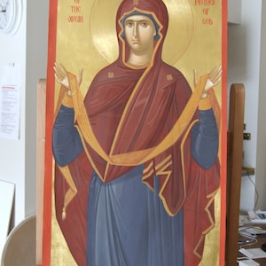 Byzantine painted icon Holy Protection of the Virgin Mary The Mother of God ,Икона