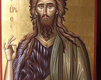 Byzantine painted icon of Saint John the baptist,Sfantul Ioan Botezatorul,AGIOS IOANNIS
