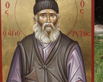 Byzantine painted icon of Saint Paisios of Mount Athos