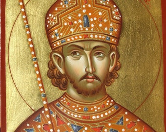 Icona dipinta bizantina di San Costantino, ritratto