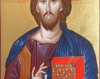Handgeschilderd Byzantijns icoon van Jezus Christus – traditioneel orthodox-christelijk icoon, handgemaakte religieuze kunst