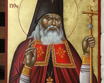 byzantine painted icon of St.Luke of Crimea,Saint luke the doctor,AGIOS LOUKAS,Sfantul Luca
