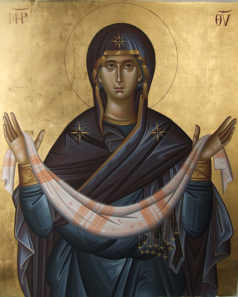 Byzantine painted icon of Virgin Mary Mother of God image 1