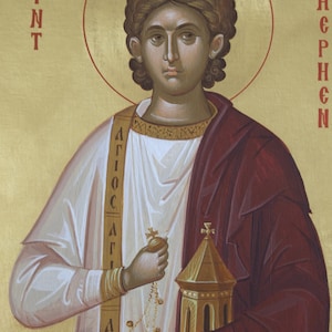 byzantine painted icon Saint Stephen,Sfantul Stefan,Agios Stefanos,Свети Стефан