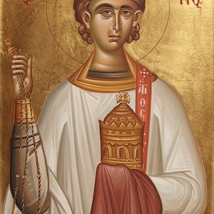 byzantine painted icon Saint Stephen,Sfantul Stefan,Agios Stefanos,Свети Стефан