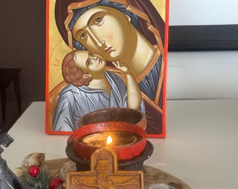 Byzantine Orthodox Icon of the Virgin Mary with Child – Traditional Religious Painting, Spiritual Gift, Christian Art
