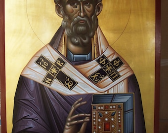 byzantine painted icon of Saint Nicholas,AGIOS NIKOLAOS,Sfantul Nicolae