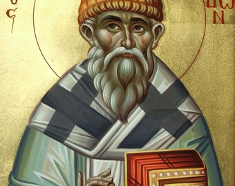 Byzantine painted icon of Saint Spyridon,AGIOS SPIRIDON,Sfantul Spiridon