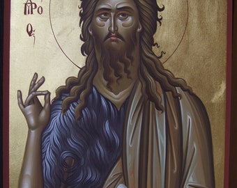Byzantine painted icon of Saint John the baptist,Sfantul Ioan Botezatorul,AGIOS IOANNIS