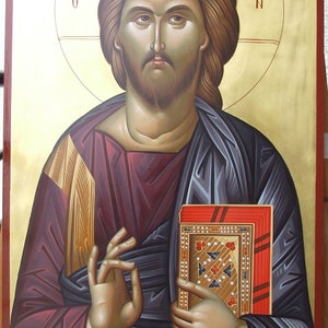 Byzantine painted icon of Jesus Christ,Mantuitorul Isus Hristos,IC XC