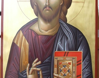 Byzantine painted icon of Jesus Christ,Mantuitorul Isus Hristos,IC XC