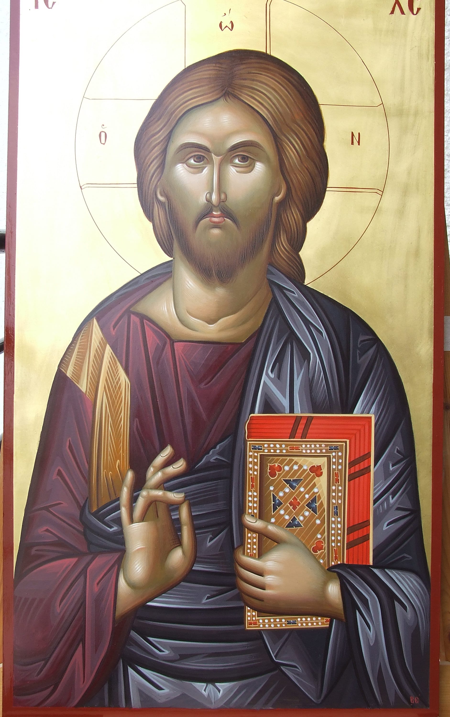 絵画 IsakuChristian#2 Byzantine Painted Icon of Jesus Christ,mantuitorul Isus Hristos,ic