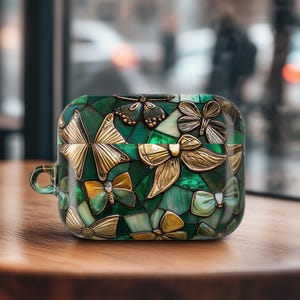 Bow Stained Glass Airpod Pro 2 Case Cover Boho Messy Coquette Shinny Airpod Pro 1 case Birthday Gift With Keychain Ring AP01