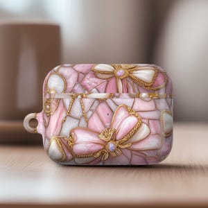 Classic Stained Glass Effect Airpod Pro 2 Messy Bow Pink Airpod Pro 1 Case Birthday Gift Easy Carry Metal Keychain Ring