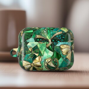 Stained Glass Effect Airpod Pro 2 Case Green Shinny Boho Bow Airpod Pro 1 Case Birthday Gift With Keychain Ring AP01