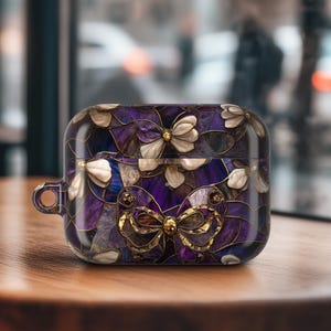 Tough Airpod Pro 2 Case Purple Black Messy Coquette Bow Airpod Pro 1 Case Cover Birthday Gift Easy Carry Metal Keychain Ring