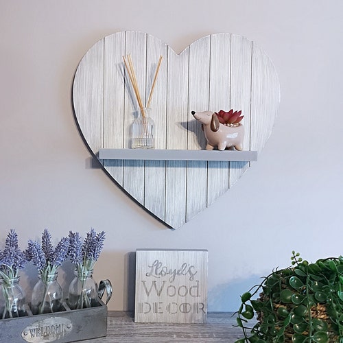 Rustic Shabby Chic Heart Shelf Grey Home Farmhouse Decor Large Etsy UK