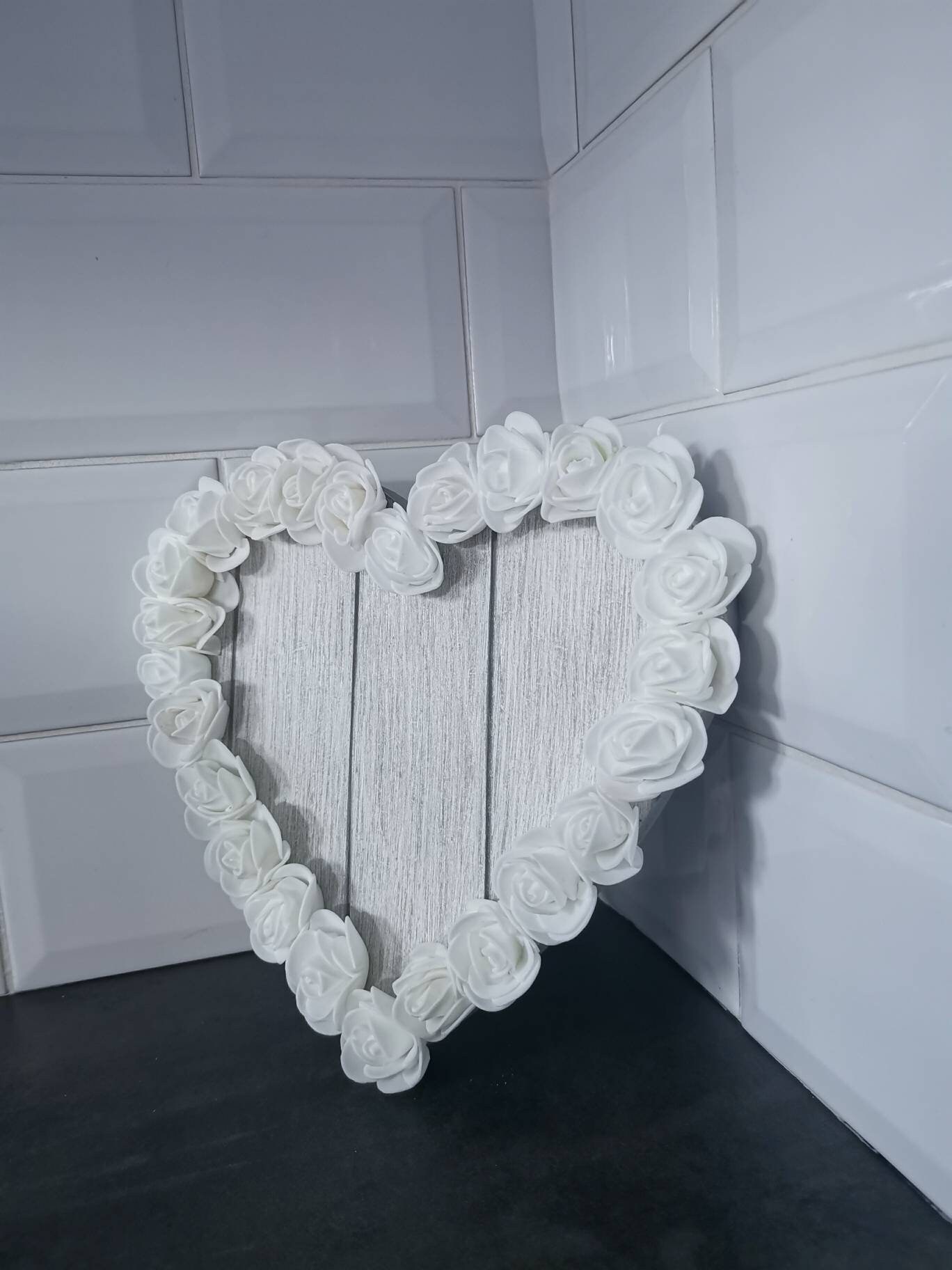 Wooden Hanging Rustic Rose Heart Wall Plaque Art Grey White Etsy UK