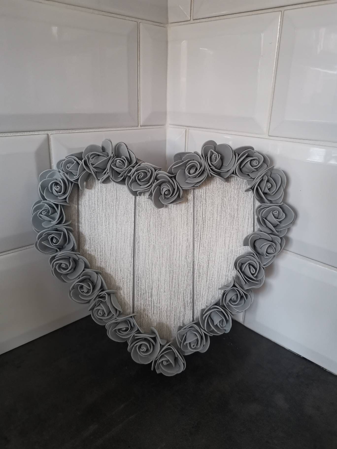 Wooden Hanging Rustic Rose Heart Wall Plaque Art Grey Home Etsy