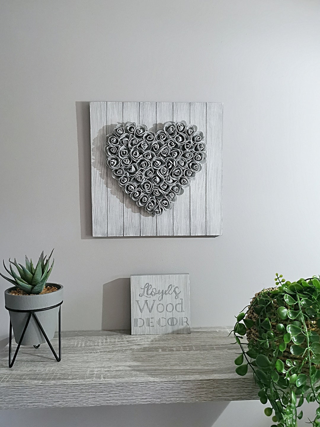 Wooden Rustic Foam Rose Heart Wall Art Decor Etsy UK