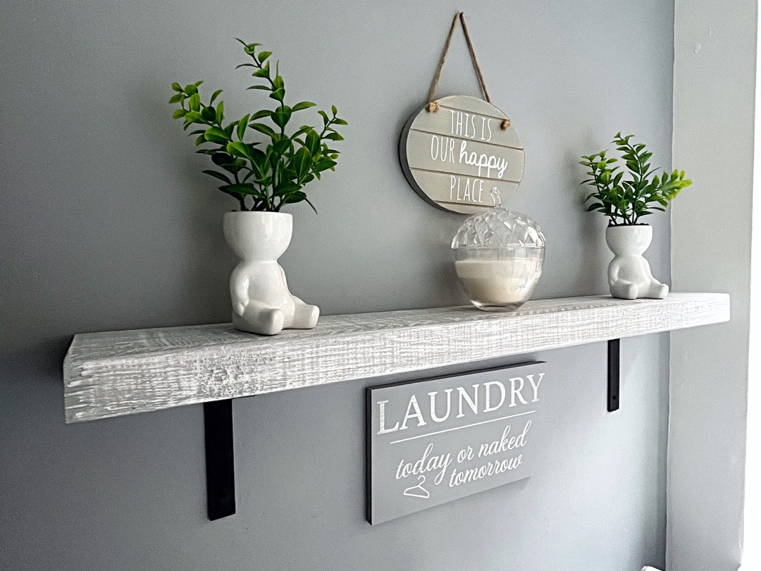 Rustic Grey Wooden Shelf Kitchen Reclaimed Style Shelves Farmhouse