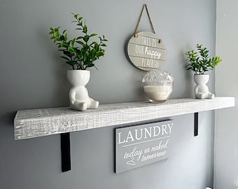 Rustic Grey Wooden Shelf | Kitchen Reclaimed Style Shelves | Farmhouse Hanging Shelving