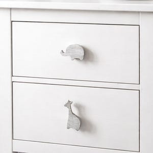 Animal Wooden Drawer Knobs | Safari Jungle Nursey Décor | Grey White Children Bedroom Handles | Cupboard Wardrobe Pulls
