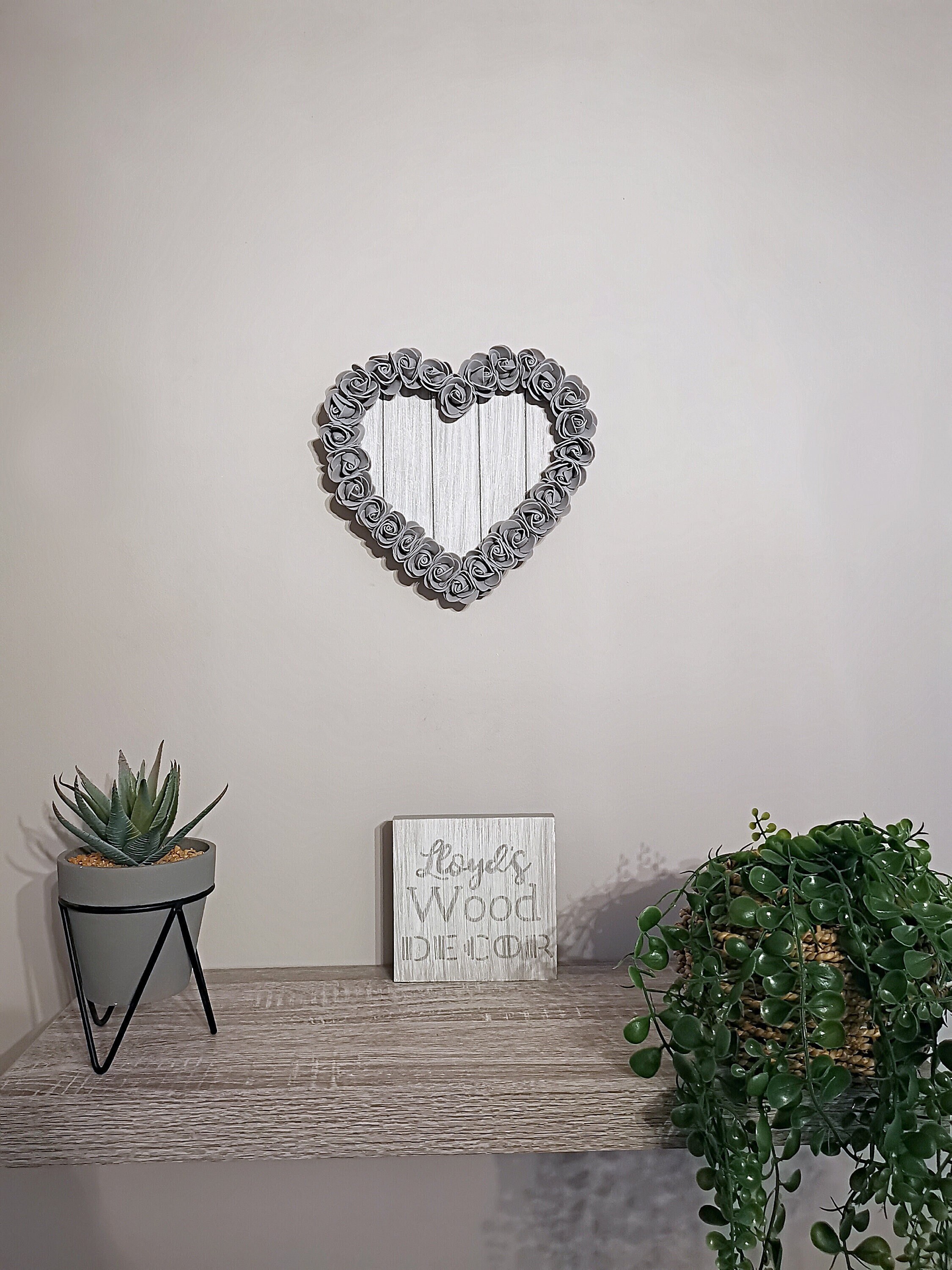 Wooden Hanging Rustic Rose Heart Wall Plaque Art Grey Home Etsy UK