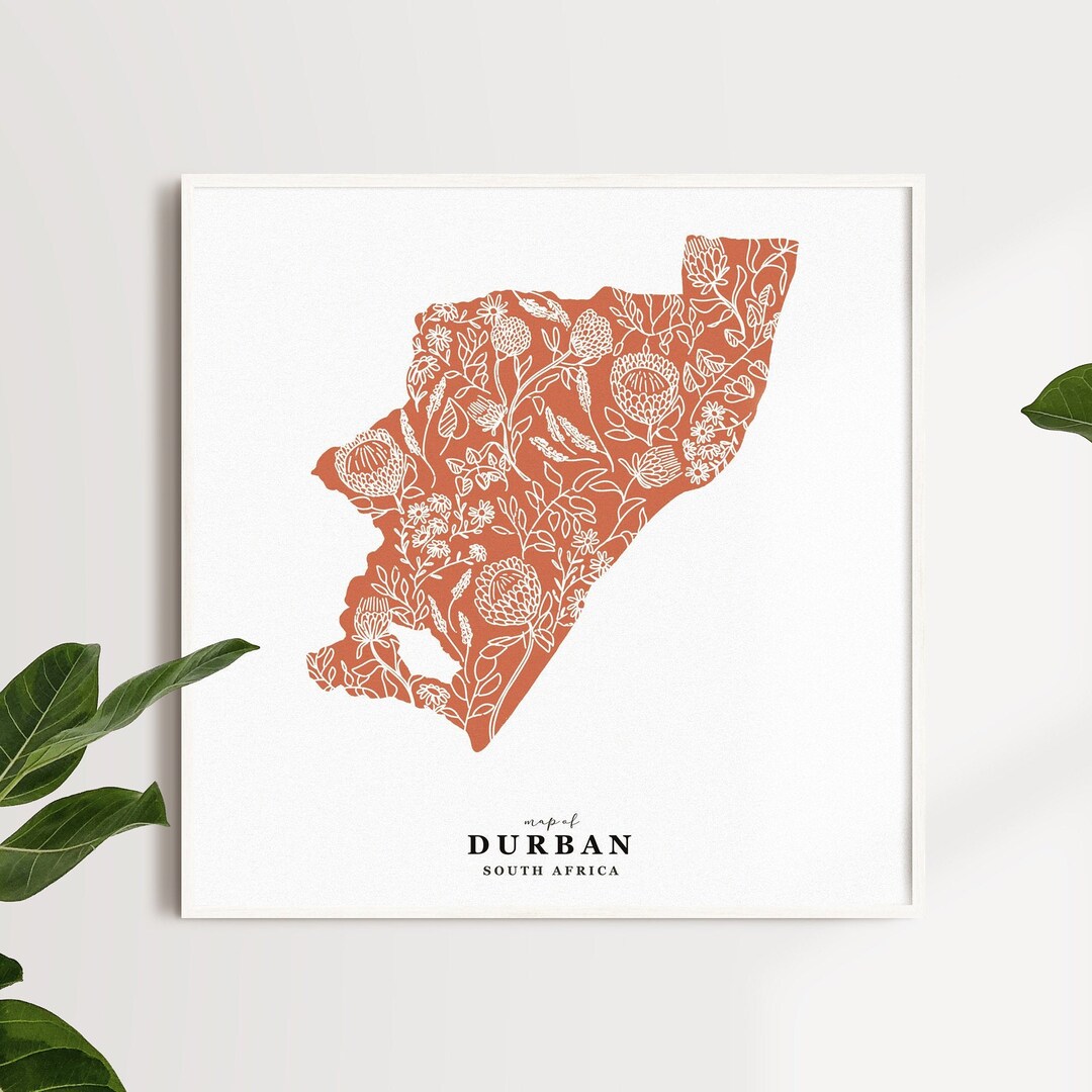 Map of Durban Art Print in Blush Pastel, Art, Wall Art, Durban, South
