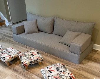 Gray Turkish Floor Seating Sofa: Oriental Living Room Decor