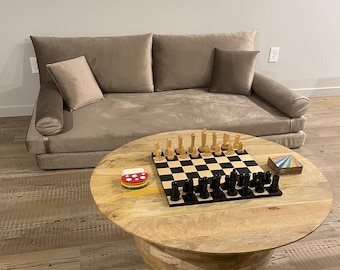 Velvet Floor Sofa Set: Light Brown Oriental Couch, Modular Seating
