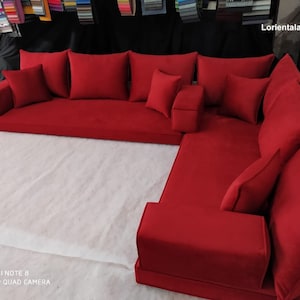 L SHAPE VELVET Dark Red Floor seating sofa Turkish Arabic living room,Oriental Moroccan Home Decor Hookah Nargile Shisha Tobacco sofa