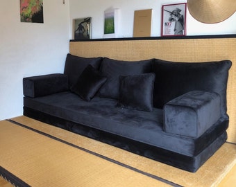Black Velvet Floor Sofa Set: Turkish Oriental Living Room Decor