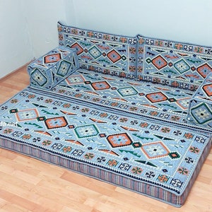 Sofá de piso gris, decoración del hogar marroquí, sofá oriental, sofá de piso, sofá de esquina, cojines de piso, asientos de piso árabe, muebles boho, sala de estar