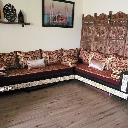 L Shape Arabic Floor Seating Sofa Gold Set Cushions Turkish Uk - Arabic Home Decor Uk L Shape Arabic Floor Seating Sofa Gold Set Cushions Turkish Uk - Arabic Home Decor Uk