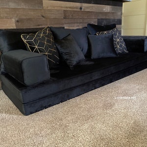 Black Velvet Floor Sofa: Turkish Living Room Set