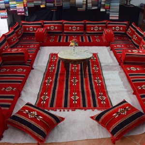 BIG U SHAPE Oriental floor sofa Majlis Jalsa black red design Jordanian Iraqi Moroccan living room Arabic Sofa,Floor Couch,Floor cushions