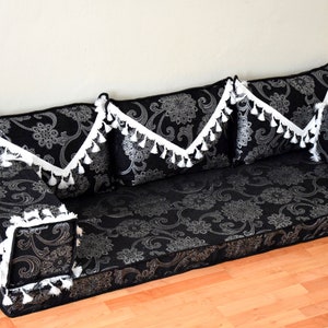Black & White Oriental Floor Sofa: Arabic Majlis Seating Set