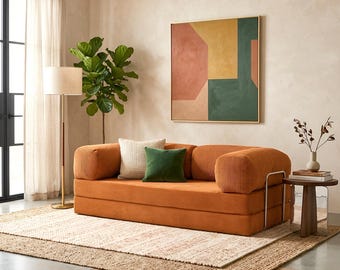 Teddy sofa, Orange Foldable Yoga Meditation Sofa Bed, Living room Sectionals, Ottoman Couch pouf, Floor Seating Sofa set, Seat Cushions