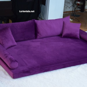 Purple Velvet Floor Sofa: Turkish Moroccan Seating with Cushions