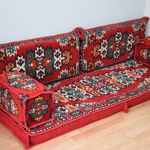 Red Oriental Floor Sofa: Turkish Bohemian Seating Cushions